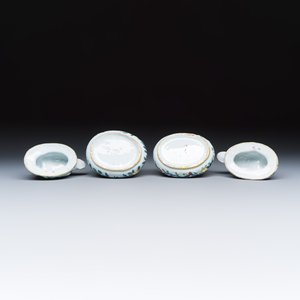 A pair of polychrome Dutch Delft butter tubs and covers in the shape of swans — photo 9