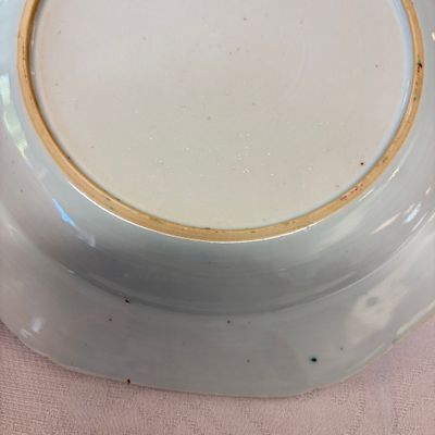 A pair of octagonal Chinese famille rose plates with a boat on a river — photo 11