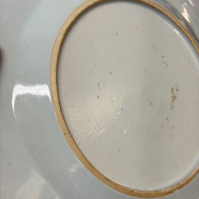 A pair of octagonal Chinese famille rose plates with a boat on a river — photo 20
