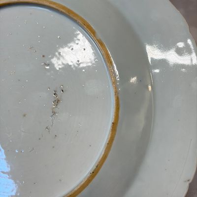 A pair of octagonal Chinese famille rose plates with a boat on a river — photo 21