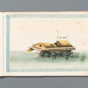 Rare album de peintures sur papier de riz à décor des vues 'Hong', des personnages et des navires, Chine, Canton, Foekhing New Street No. 1, 19/20ème — photo 9