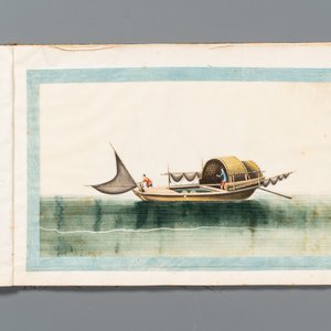 Rare album de peintures sur papier de riz à décor des vues 'Hong', des personnages et des navires, Chine, Canton, Foekhing New Street No. 1, 19/20ème — photo 10