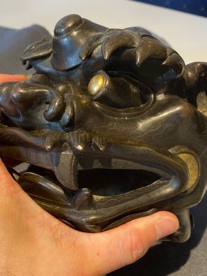 Rare brûle-parfum en forme de lion en bronze incrusté, Chine, Ming — photo 20