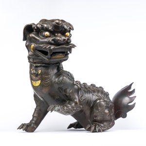 Rare brûle-parfum en forme de lion en bronze incrusté, Chine, Ming — photo 2