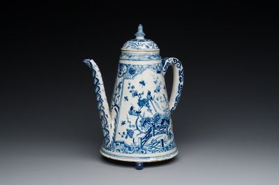Rare cafetière en faïence de Delft en bleu et blanc, datée 1732
