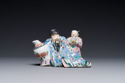 Rare compte-gouttes en porcelaine de Chine famille rose en forme de Libai, Qianlong/Jiaqing
