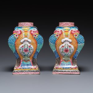 Rare paire de boîtes à thé aux double aigles en émaux de Canton, Chine, Yongzheng — photo 4