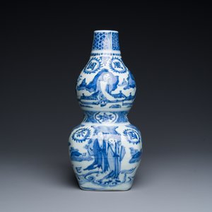 Rare vase de forme double gourde en porcelaine de Chine en bleu et blanc à décor de Guo Tai Min An 國泰民安, Jiajing/Wanli — photo 2