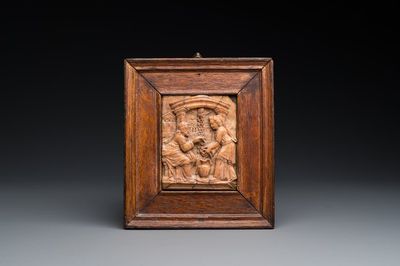 Relief en albâtre de Malines représentant Jésus et la Samaritaine au puits, Flandres, début du 17ème