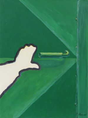 Roger Raveel (1921-2013), "La Porte verte", huile sur papier, monté sur toile.