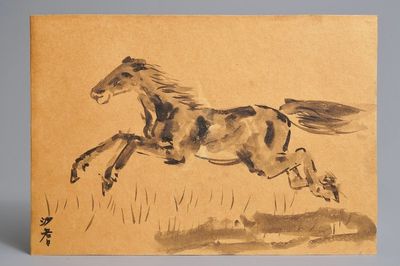 Sadji (Sha Qi, Sha Yinnian) (1914-2005), A galloping horse, ink on paper, signed lower left