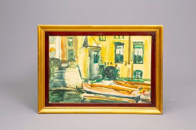 Sadji (Sha Qi, Sha Yinnian) (1914-2005): 'Canal view of Bruges', watercolour on paper, dated 14 April 1946
