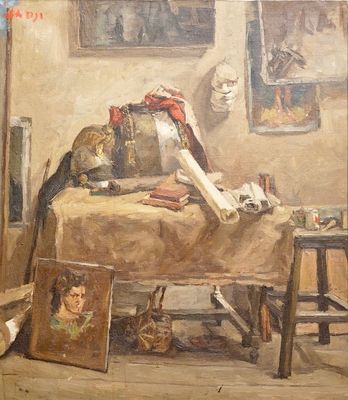 Sadji (Sha Qi, Sha Yinnian) (1914-2005), Nature morte dans l'atelier, huile sur toile, daté 1939