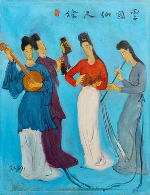 Sadji (Sha Qi, Sha Yinnian) (1914-2005): Quatre musiciennes chinoises, huile sur toile