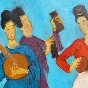 Sadji (Sha Qi, Sha Yinnian) (1914-2005): Quatre musiciennes chinoises, huile sur toile — photo 6