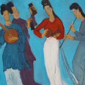 Sadji (Sha Qi, Sha Yinnian) (1914-2005): Quatre musiciennes chinoises, huile sur toile — photo 65
