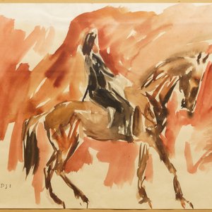 Sadji (Sha Qi, Sha Yinnian) (1914-2005): Ruiter te paard, aquarel en inkt op papier, gesigneerd linksonder — foto 3