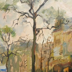 Sadji (Sha Qi, Sha Yinnian) (1914-2005): View on the 'Avenue de la Toison d'or' in Brussels, oil on canvas — photo 5