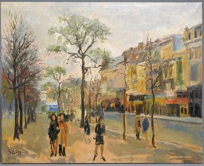 Sadji (Sha Qi, Sha Yinnian) (1914-2005): Vue sur 'Avenue de la Toison d'or' à Bruxelles, huile sur toile