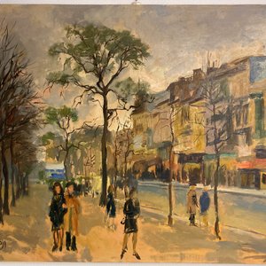 Sadji (Sha Qi, Sha Yinnian) (1914-2005): Vue sur 'Avenue de la Toison d'or' à Bruxelles, huile sur toile — photo 12