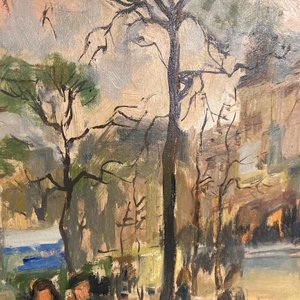 Sadji (Sha Qi, Sha Yinnian) (1914-2005): Vue sur 'Avenue de la Toison d'or' à Bruxelles, huile sur toile — photo 17