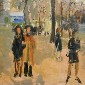 Sadji (Sha Qi, Sha Yinnian) (1914-2005): Vue sur 'Avenue de la Toison d'or' à Bruxelles, huile sur toile — photo 2