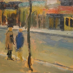 Sadji (Sha Qi, Sha Yinnian) (1914-2005): Vue sur 'Avenue de la Toison d'or' à Bruxelles, huile sur toile — photo 3