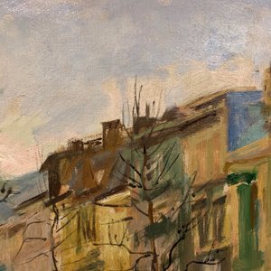 Sadji (Sha Qi, Sha Yinnian) (1914-2005): Vue sur 'Avenue de la Toison d'or' à Bruxelles, huile sur toile — photo 33