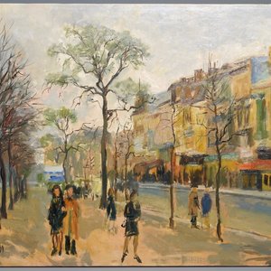 Sadji (Sha Qi, Sha Yinnian) (1914-2005): Zicht op de Gulden Vlieslaan te Brussel, olie op doek — foto 1