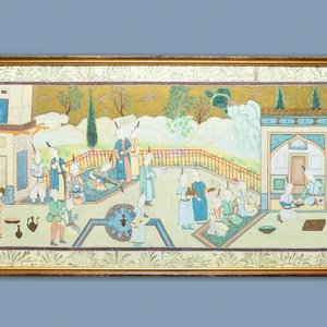 Safavid school, Iran, 19/20th C., oil and ink on canvas: 'A ceremonial court view' — 照片 2