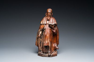 Saint-Antoine lisant avec cochon en chêne sculpté, 17ème