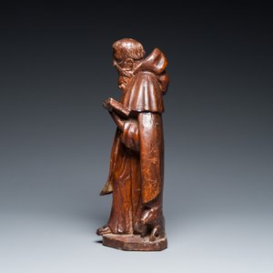 Saint-Antoine lisant avec cochon en chêne sculpté, 17ème — photo 2