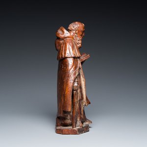 Saint-Antoine lisant avec cochon en chêne sculpté, 17ème — photo 4
