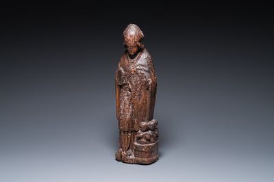 Saint Nicolas aux trois garçons dans le saloir en chêne sculpté, Flandre, 16ème