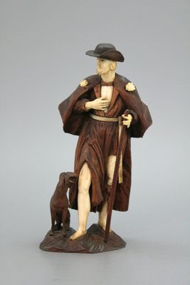 Saint-Roch sculpté en bois et ivoire, dans le style de Simon Troger, 18e