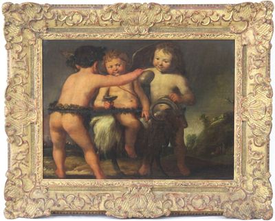 Salomon de Bray (1597-1674), attr., "Trois putti jouant avec une chêvre", huile sur panneau