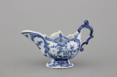 Saucière fine en faïence de Delft, bleu et blanc, 18e