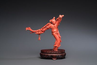 Sculpture de Lan Caihe en corail rouge, Chine, 19/20ème