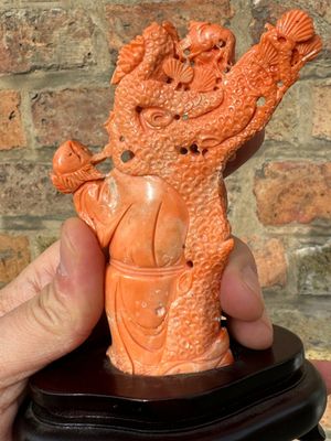 Sculpture de Shoulao en corail rouge sur socle en bois, Chine, 19/20ème — photo 9
