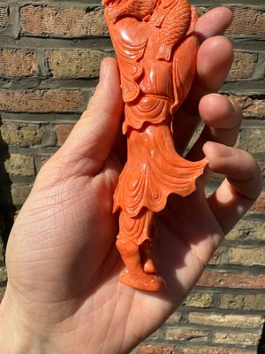 Sculpture d'un pêcheur en corail rouge sur socle en bois, Chine, 19/20ème — photo 8