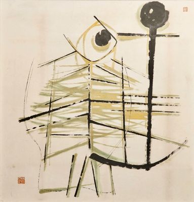 Se Ok Suh (Seok Suh) (Corée, 1929-): Sans titre, encre et couleurs sur papier