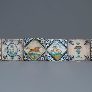 Seize carreaux en faïence de Delft polychrome à décor d'oiseaux et de fleurs, 17ème — photo 2