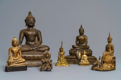 Sept figures de Bouddha en bronze, Chine, Thaïlande, Népal et Tibet, 18ème et après