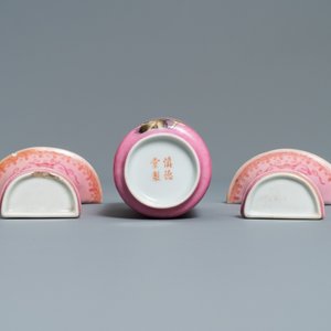 Sept pièces en porcelaine de Chine rose et rouge foie de mulet, Kangxi et après — photo 7