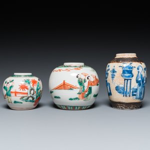 Sept pots en porcelaine de Chine en bleu et blanc, famille rose et famille verte, 19/20ème — photo 9