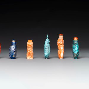 Sept tabatières variées en pierre précieuse, corail rouge, verre et ambre, Chine, 19ème — photo 4