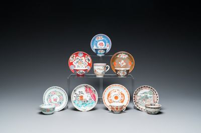 Sept tasses et sept soucoupes en porcelaine de Chine famille rose, Yongzheng/Qianlong