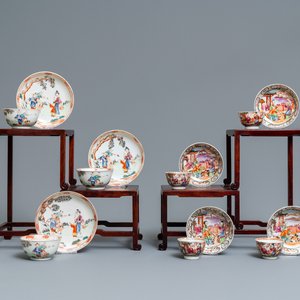 Sept tasses et soucoupes en porcelaine de Chine famille rose à décor mandarin, Qianlong — photo 1