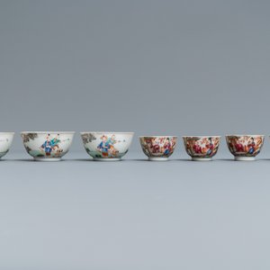 Sept tasses et soucoupes en porcelaine de Chine famille rose à décor mandarin, Qianlong — photo 6