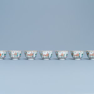 Sept tasses et soucoupes en porcelaine de Chine famille rose, marque et époque de Xianfeng — photo 9